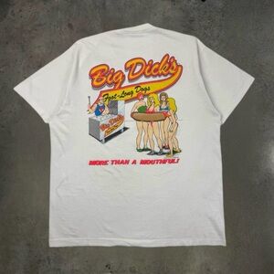1991 Big Dicks Foot-Long Dogs Funny Parody Lewd Sex T-Shirt